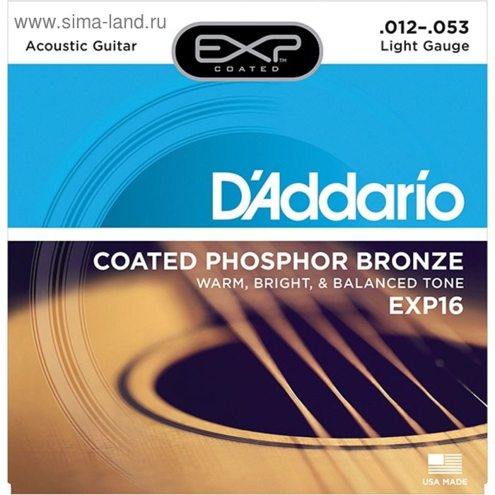 фото Струны для акустической гитары d'addario exp16 coated phosphor bronze light, 12-53 d`addario