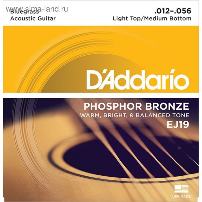 фото Струны для акустической гитары d'addario ej19 phosphor bronze, bluegrass, 12-56 d`addario