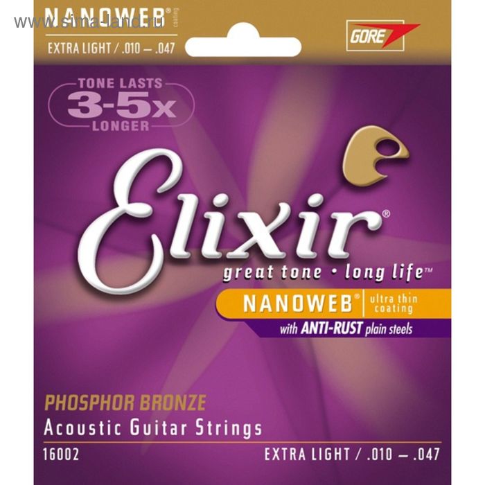 фото Струны для акустической гитары elixir 16002 nanoweb, extra light, фосфорная бронза, 10-47