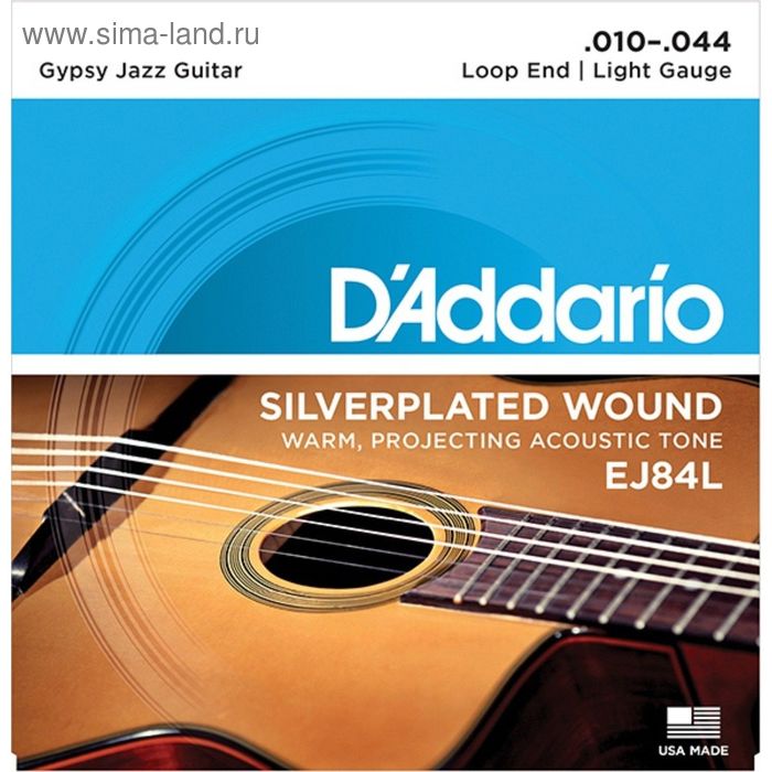 фото Струны для акустической гитары d'addario ej84l gypsy jazz, light, 10-44 d`addario