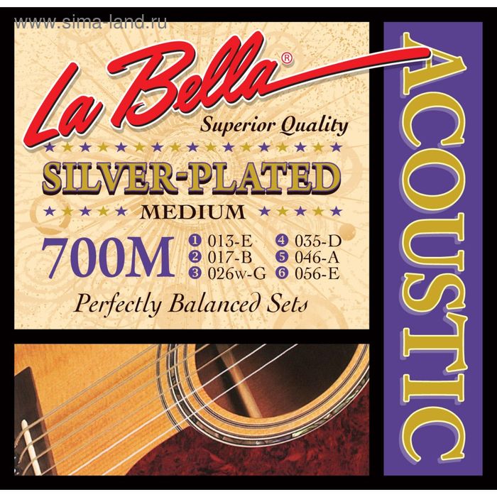 фото Струны для акустической гитары la bella 700m silver-plated 13-56