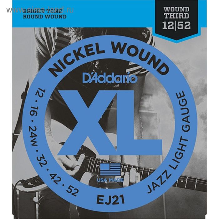 фото Струны для электрогитары d`addario ej21 xl nickel wound jazz light 12-52