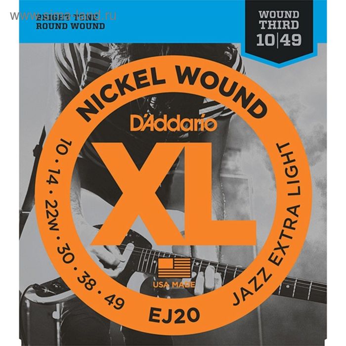 фото Струны для электрогитары d`addario ej20 xl nickel wound jazz extra-light 10-49