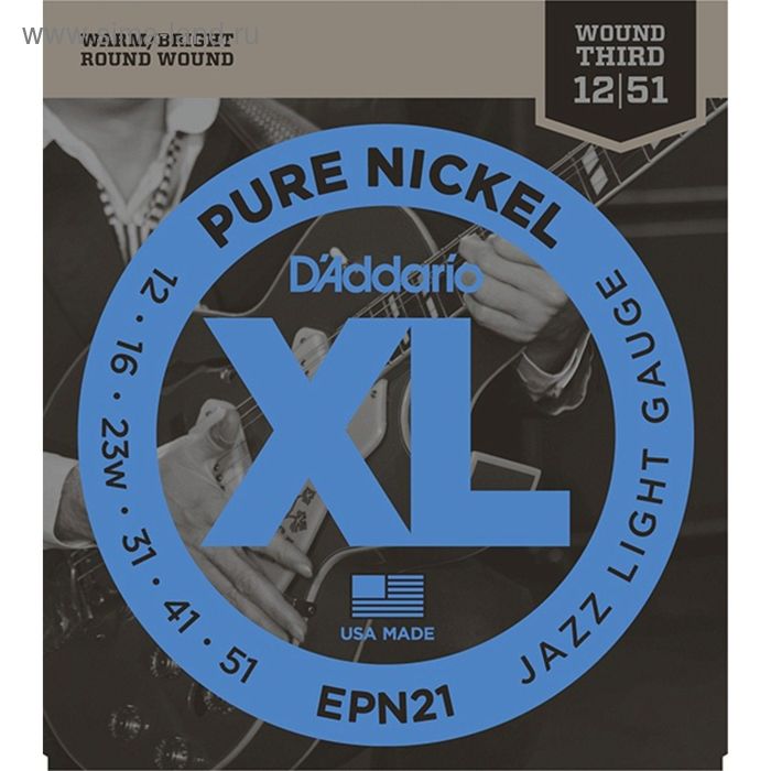 фото Струны для электрогитары d`addario epn21 xl pure nickel jazz light 12-51