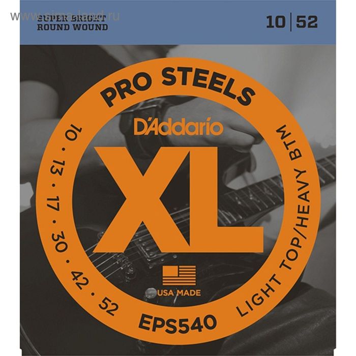 Струны для электрогитары D`Addario EPS540 XL PRO STEEL Light Top/Heavy Bottom 10-52 цена и фото