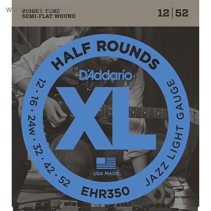 фото Струны для электрогитары d'addario ehr350 half round, jazz light, 12-52 d`addario