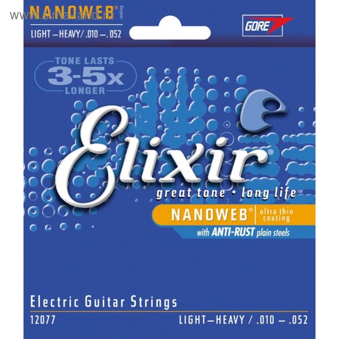 

Струны для электрогитары Elixir 12077 NANOWEB, Light, 10-52