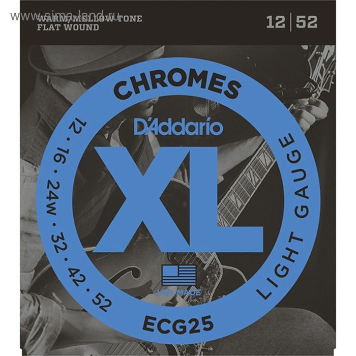 фото Струны для электрогитары d'addario ecg25 chromes flat wound, light, 12-52 d`addario