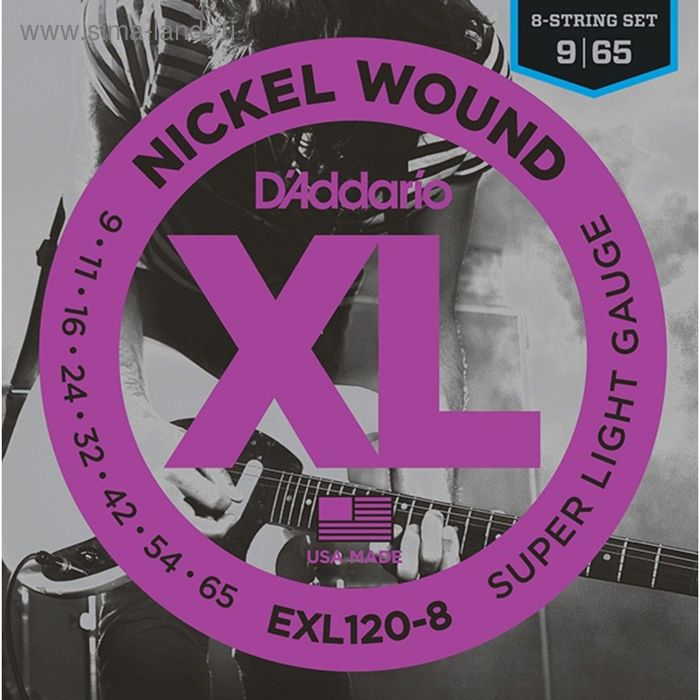 фото Струны для электрогитары d'addario exl120-8 nickel wound, super light, 9-65 d`addario