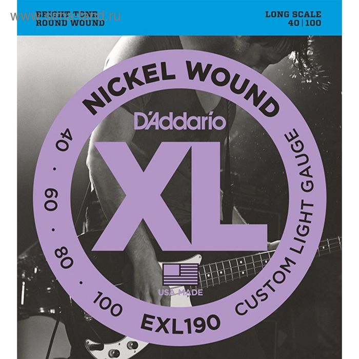 фото Струны для бас-гитарыd`addario exl190 xl nickel wound long custom light 40-100