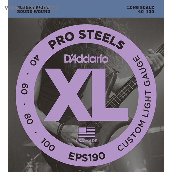 фото Струны для бас-гитары d'addario eps190 prosteels, custom light, 40-100 d`addario