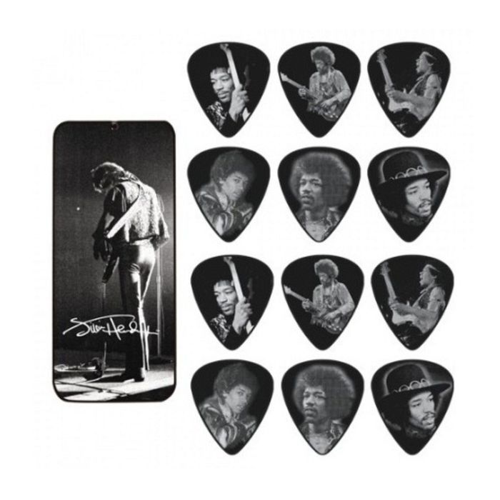 Медиаторы Dunlop JH-PT06M Jimi Hendrix Silver Portrait 12шт, средние, в коробочке,
