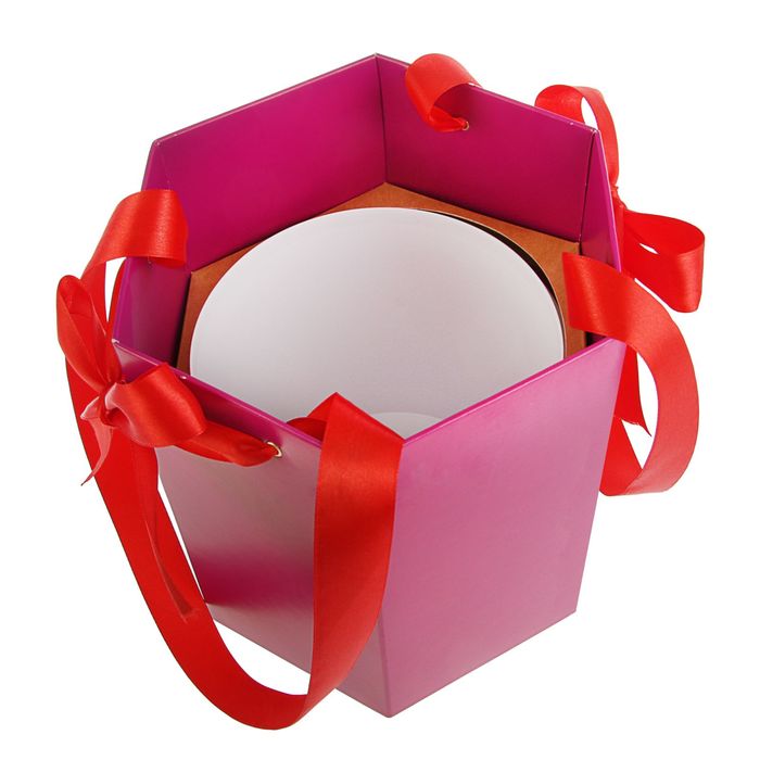 Коробка-ваза для цветов с пластиковой вставкой, 25 х 25 х 27 см, фуксия