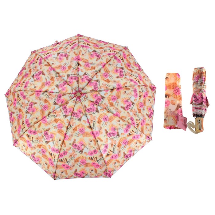 Зонт автоматический "Цветы и достопримечательности", R=52см, разноцветный