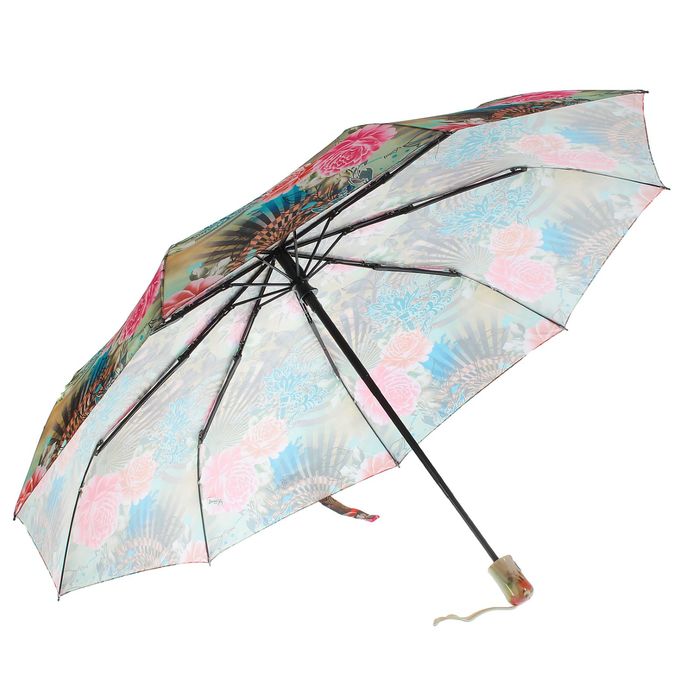 Зонт автоматический "Цветы и орнамент", R=52см, разноцветный