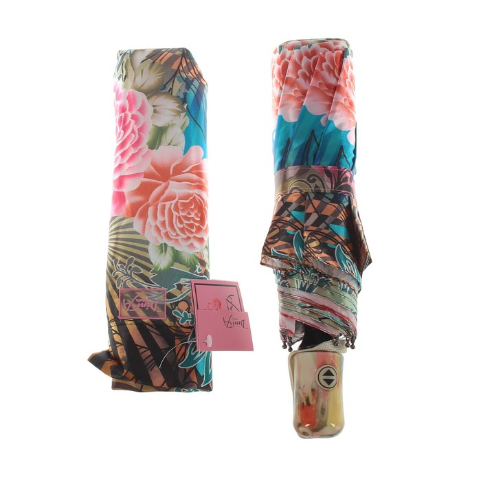 Зонт автоматический "Цветы и орнамент", R=52см, разноцветный