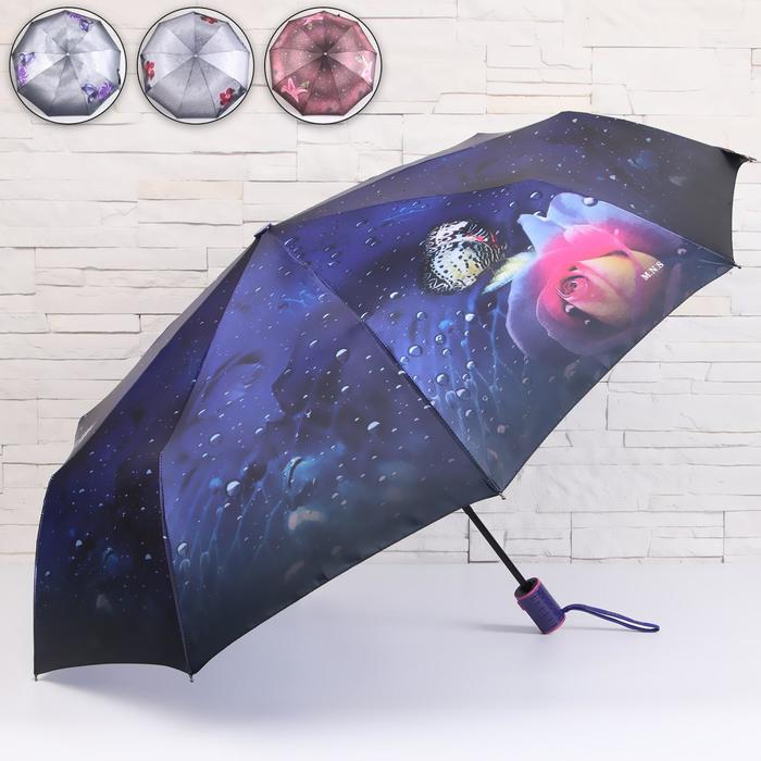 Зонт автоматический «капли и цветы», 3 сложения, 9 спиц, R = 50, цвет МИКС