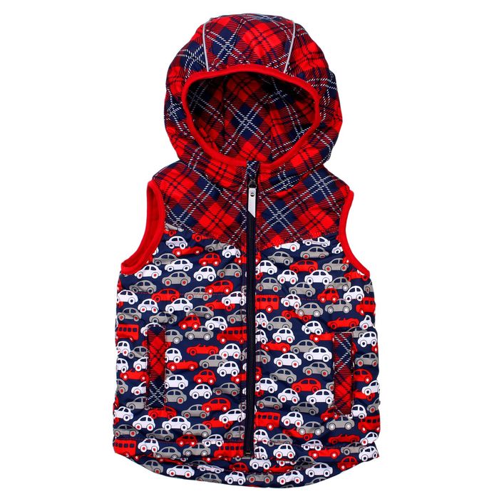 Жилет для мальчика "ДЕМИД", рост 86 см (48), машинки красный Ж11017-03_М