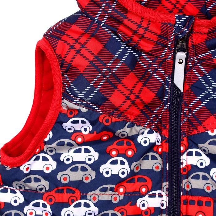 Жилет для мальчика "ДЕМИД", рост 86 см (48), машинки красный Ж11017-03_М