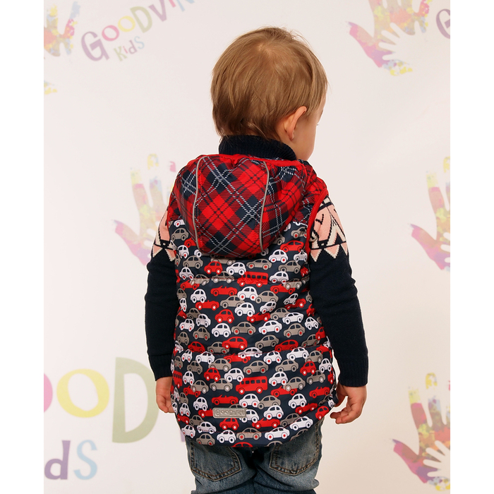 Жилет для мальчика "ДЕМИД", рост 86 см (48), машинки красный Ж11017-03_М
