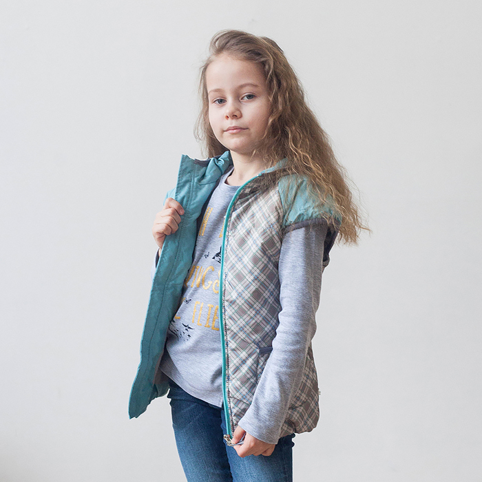 Жилет для девочки "АЛИРА", рост 110 см (56), цвет капучино клетка/минт Ж21017-02