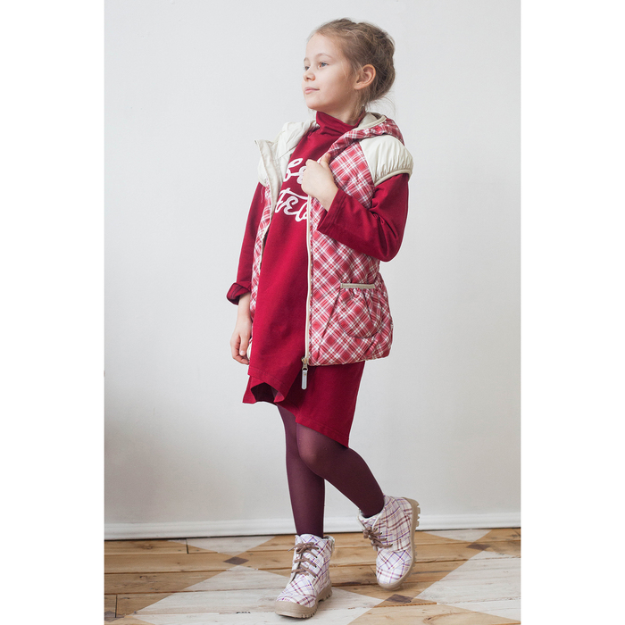 Жилет для девочки "АЛИРА", рост 116 см (60), цвет красная клетка/крем Ж21017-02