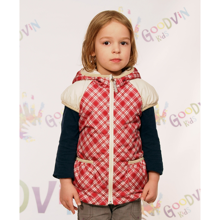 Жилет для девочки "АЛИРА", рост 116 см (60), цвет красная клетка/крем Ж21017-02