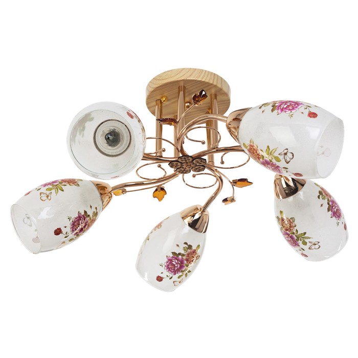 Люстра "Цветы" 5 ламп 60W E27 золото
