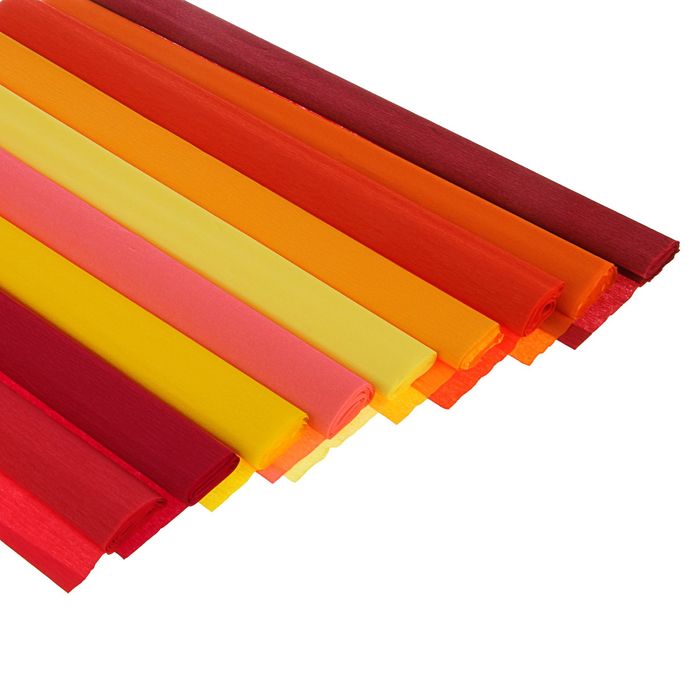 Набор бумаги крепированной 50x250см, 32 г/м², 20 штук, 10 цветов, спектр красно-оранжевый, растяжение 55%