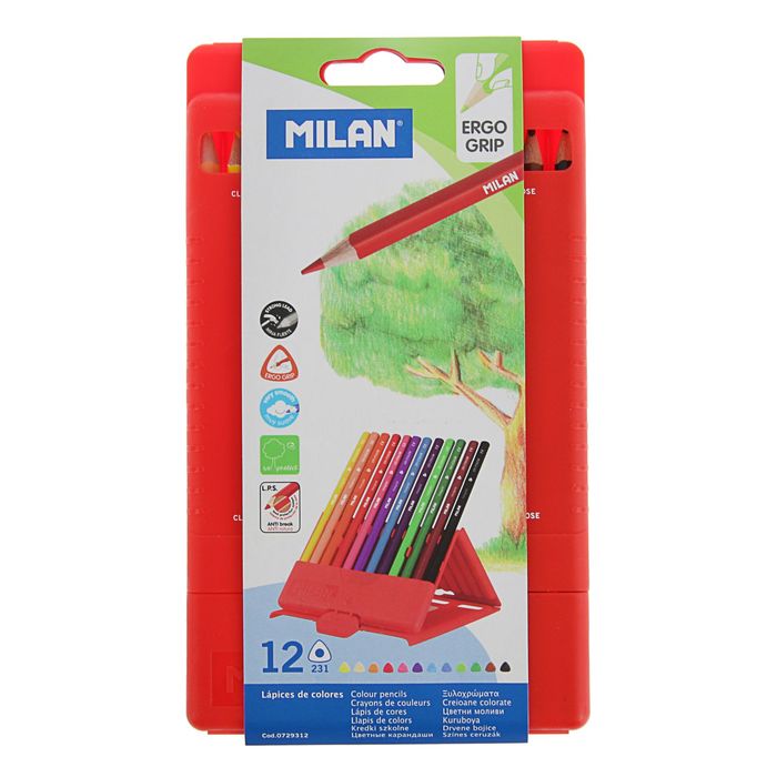 Карандаши трёхгранные 12 цветов MILAN "231", пластиковая упаковка, европодвес