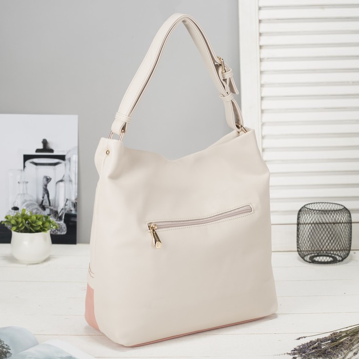 Сумка женская на молнии, 1 отдел с перегородкой, 3 наружных кармана, цвет бежевый/розовый