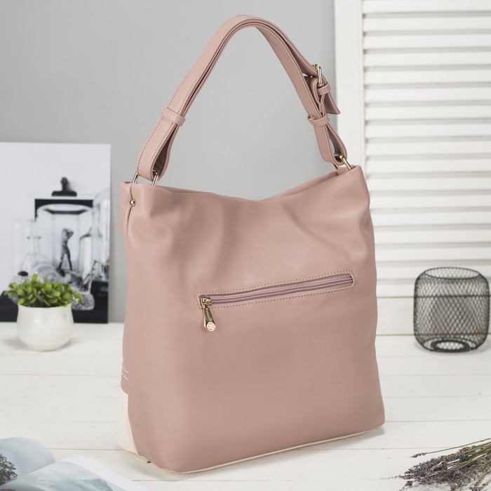 Сумка женская на молнии, 1 отдел с перегородкой, 3 наружных кармана, цвет бежевый/пудра