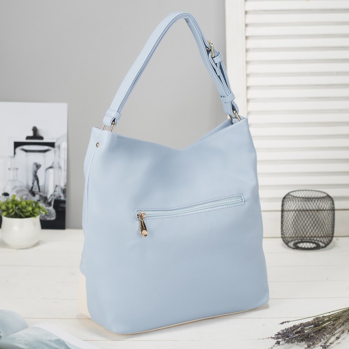 Сумка женская на молнии, 1 отдел с перегородкой, 3 наружных кармана, цвет молочный/голубой