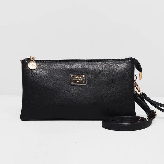 Клатч женский на молнии, 3 отдела, регулируемый ремень, цвет чёрный