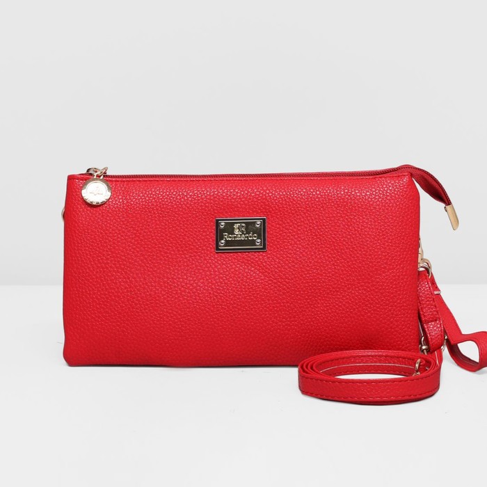 Клатч женский на молнии, 3 отдела, регулируемый ремень, цвет красный