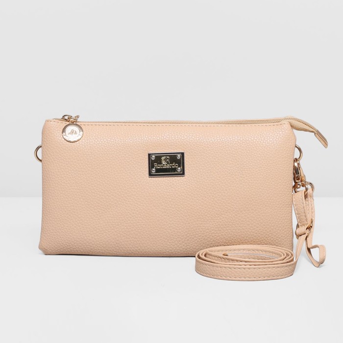 Клатч женский на молнии, 3 отдела, регулируемый ремень, цвет бежевый