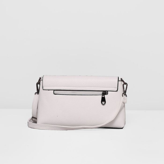 Сумка женская на молнии, 1 отдел с перегородкой, наружный карман, длинный ремень, цвет белый