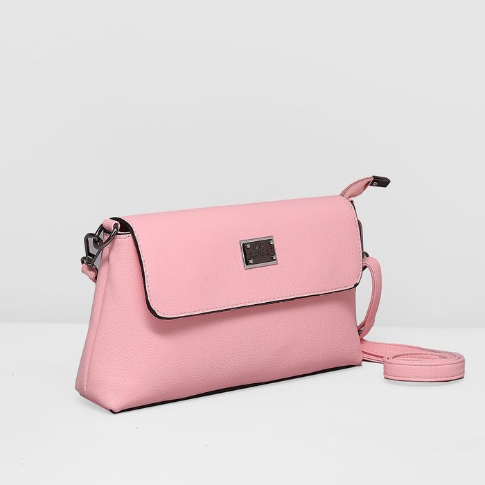 Сумка женская на молнии, 1 отдел с перегородкой, наружный карман, длинный ремень, цвет розовый