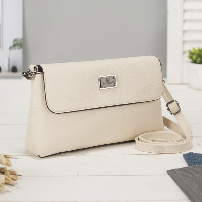 Сумка женская на молнии, 1 отдел с перегородкой, наружный карман, длинный ремень, цвет пудра