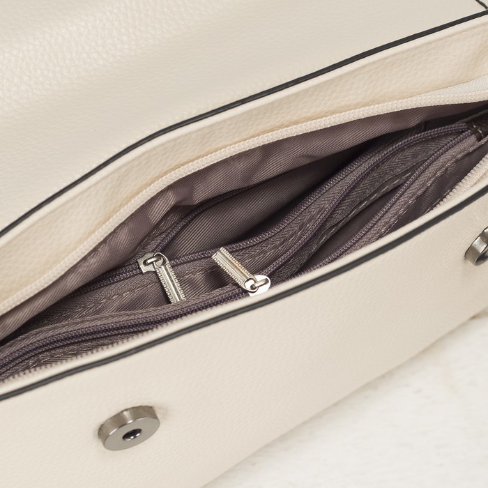 Сумка женская на молнии, 1 отдел с перегородкой, наружный карман, длинный ремень, цвет пудра