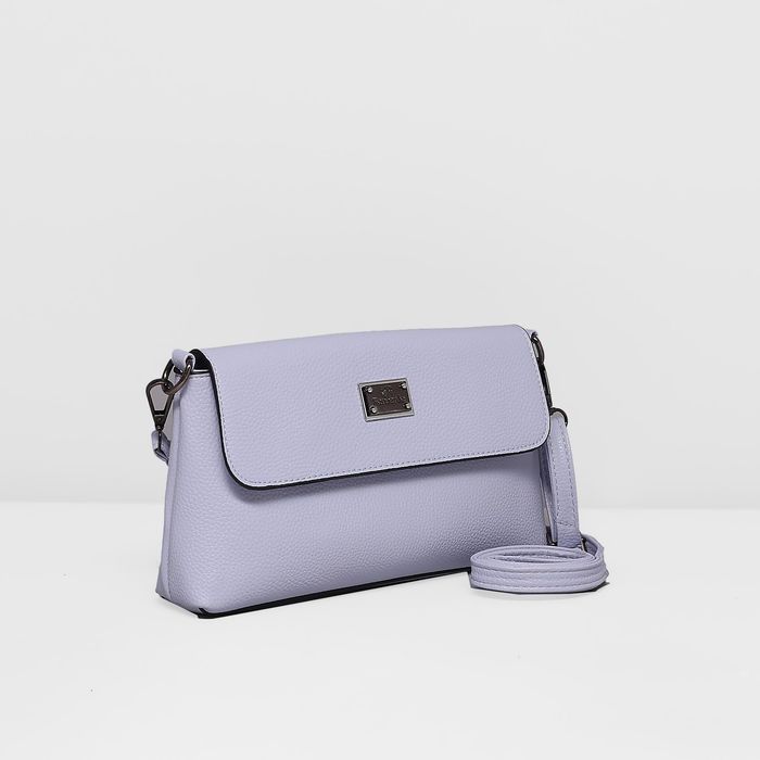 Сумка женская на молнии, 1 отдел с перегородкой, наружный карман, длинный ремень, цвет сиреневый