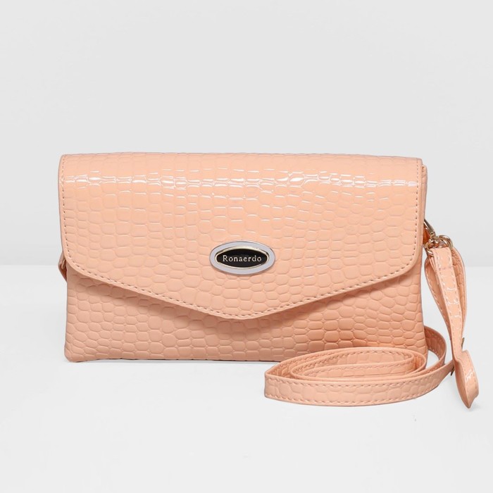 Клатч женский на молнии, 3 отдела, наружный карман, длинный ремень, цвет кремовый