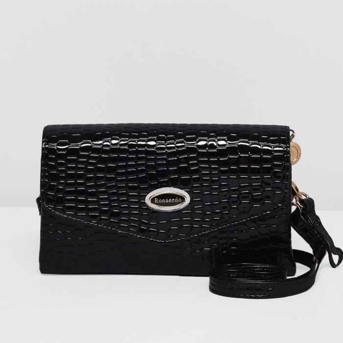 Клатч женский на молнии, 3 отдела, наружный карман, длинный ремень, цвет чёрный