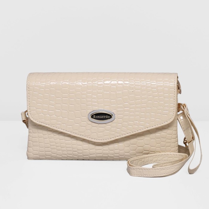 Клатч женский на молнии, 3 отдела, наружный карман, длинный ремень, цвет молочный