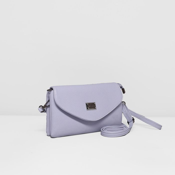 Клатч женский на молнии, 3 отдела, наружный карман, длинный ремень, цвет сиреневый