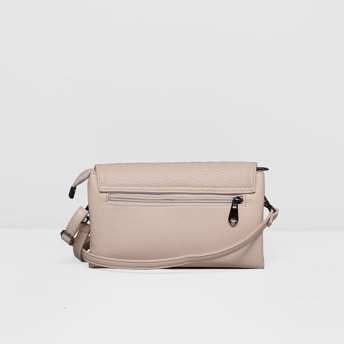 Клатч женский на молнии, 3 отдела, наружный карман, длинный ремень, цвет пудра