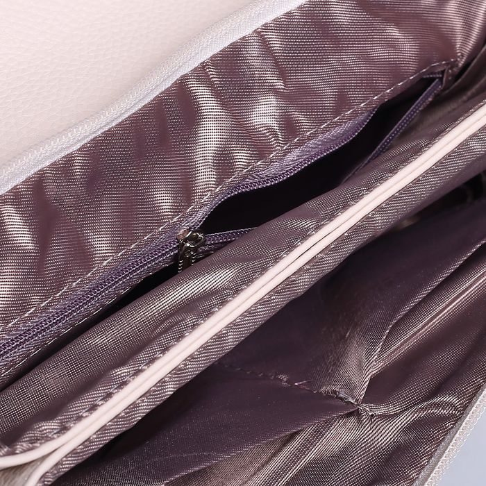 Клатч женский на молнии, 3 отдела, наружный карман, длинный ремень, цвет пудра