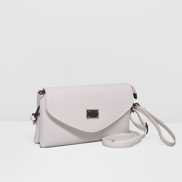 Клатч женский на молнии, 3 отдела, наружный карман, длинный ремень, цвет белый