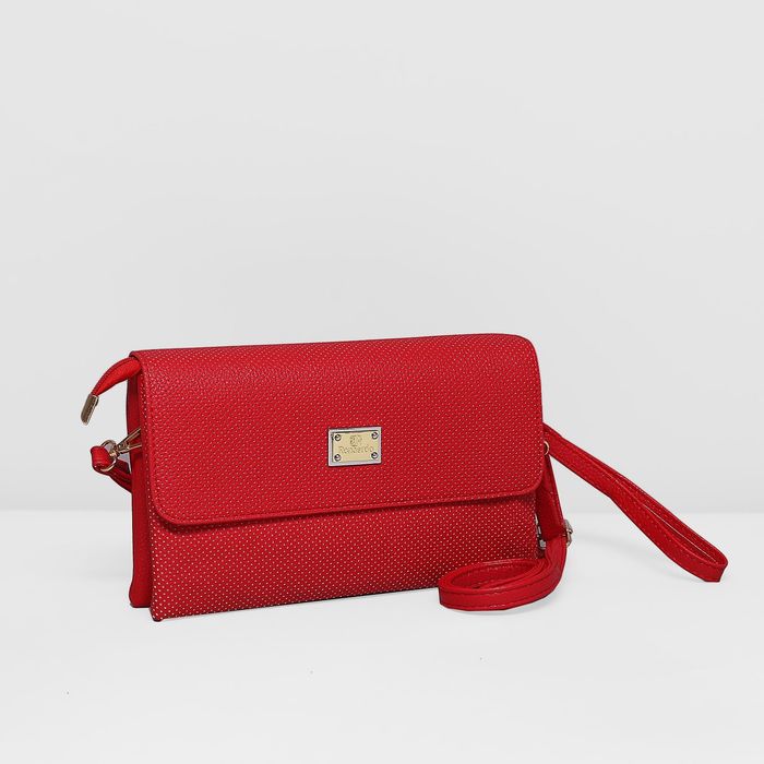 Клатч женский на молнии, 3 отдела, наружный карман, цвет красный