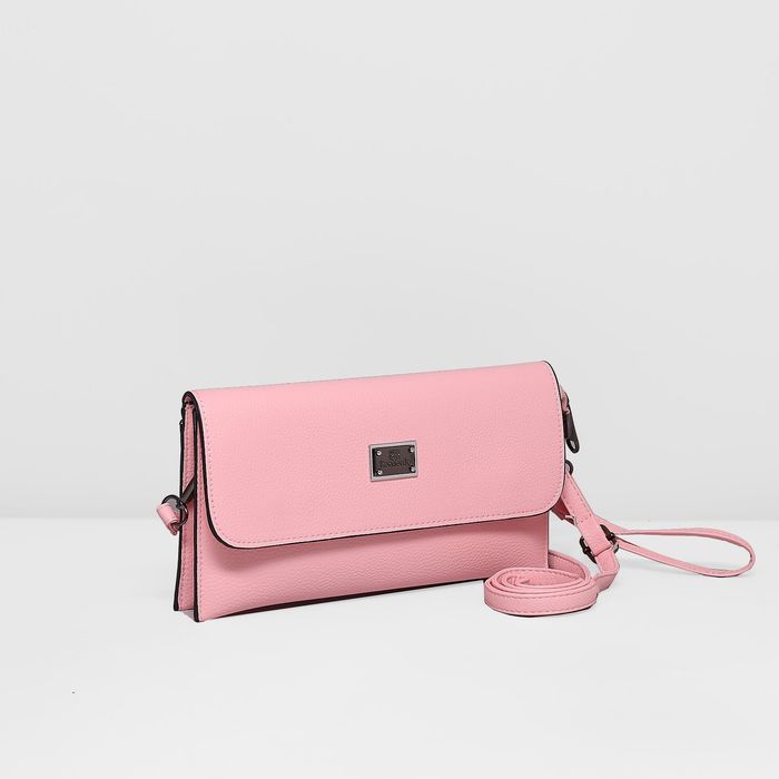 Клатч женский на молнии, 2 отдела, наружный карман, регулируемый ремень, цвет розовый
